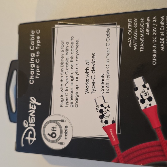 Disney Mickey Mouse Charging Cable USB-C to USB-C Phone Accessories - Picture 3 of 4